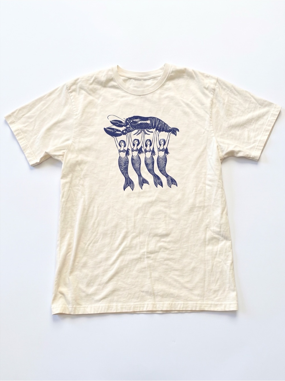 Cream Graphic T-Shirt with Navy Mermaid Design
